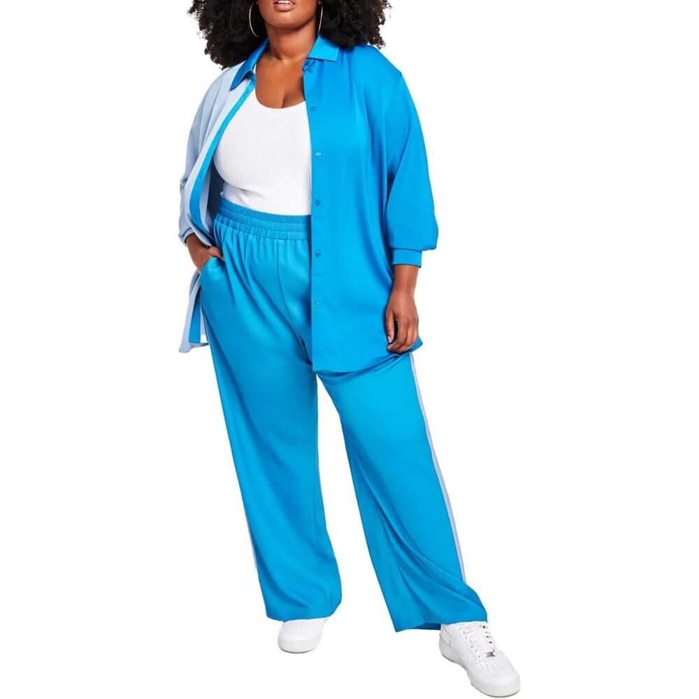 NINA PARKER Macy's Plus Size Colorblock Satin Sheen Shirt & Pants, NWT! Size 2X